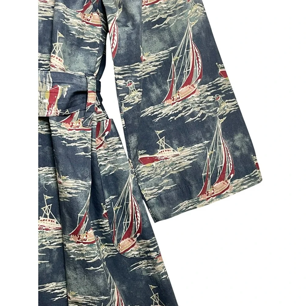 Polo Ralph Lauren‎ 90s Y2K Mens Robe Blue Boat Yacht Print Cotton S/M Nautical